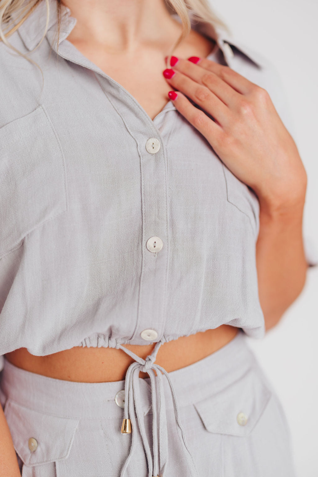 Erin Linen Blend Drawstring Shirt in Cool Sage