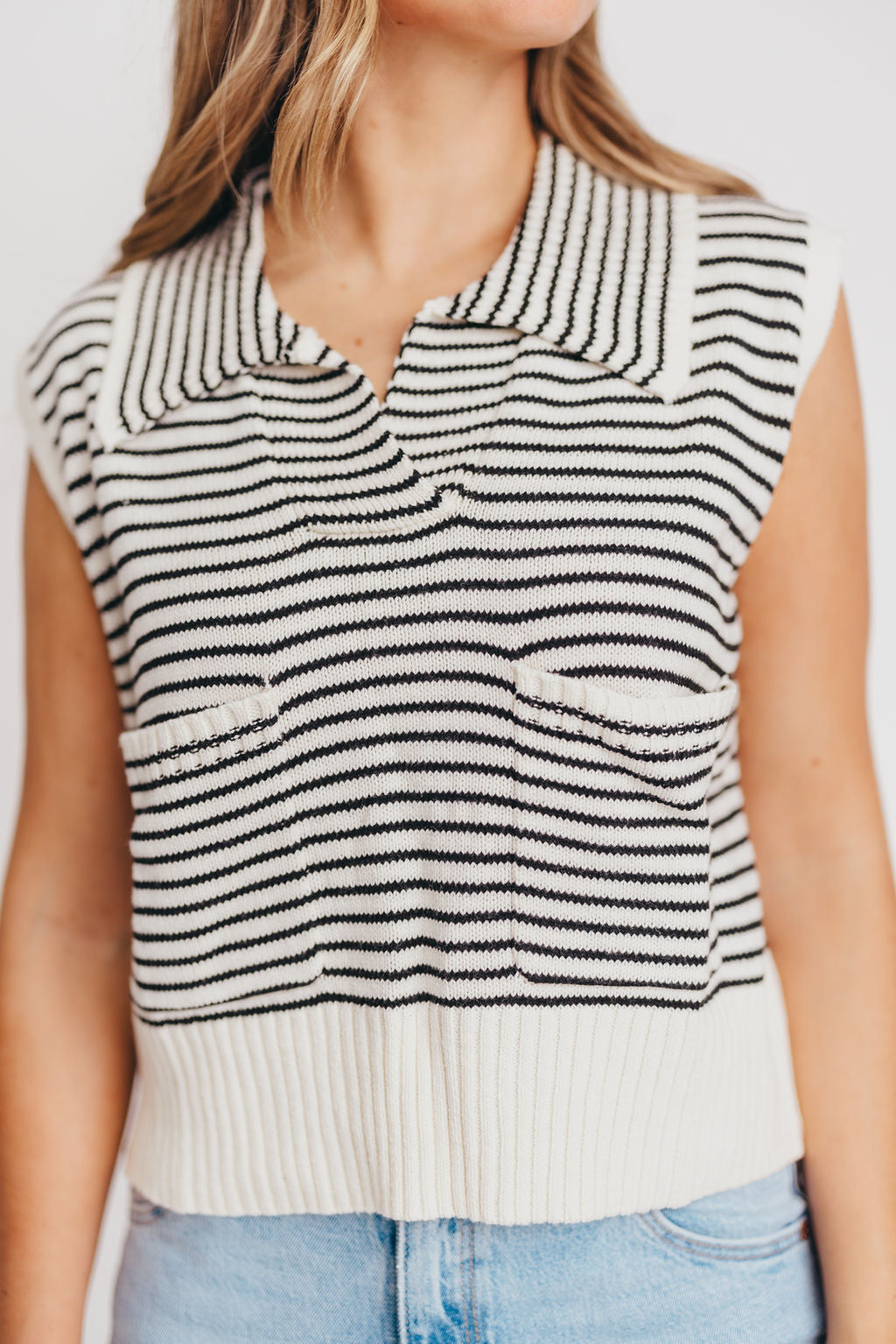 Minnie Striped Sweater Vest Top in Black/Ivory
