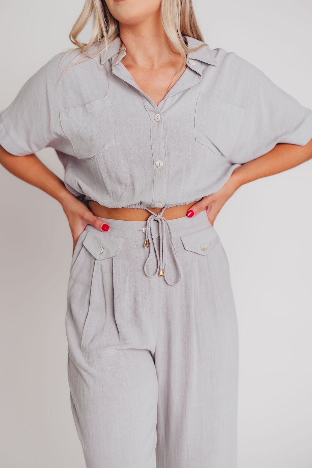 Erin Linen Blend Drawstring Shirt in Cool Sage