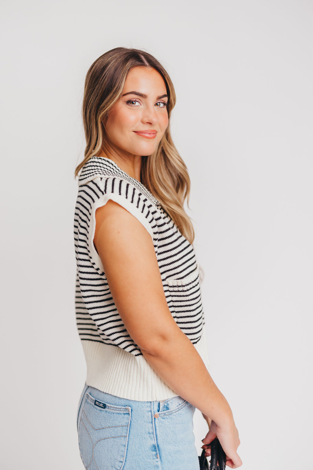 Minnie Striped Sweater Vest Top in Black/Ivory