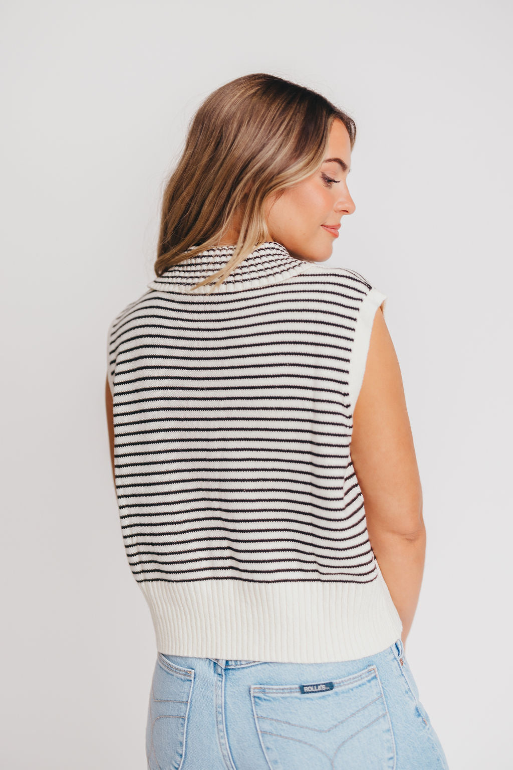 Minnie Striped Sweater Vest Top in Black/Ivory