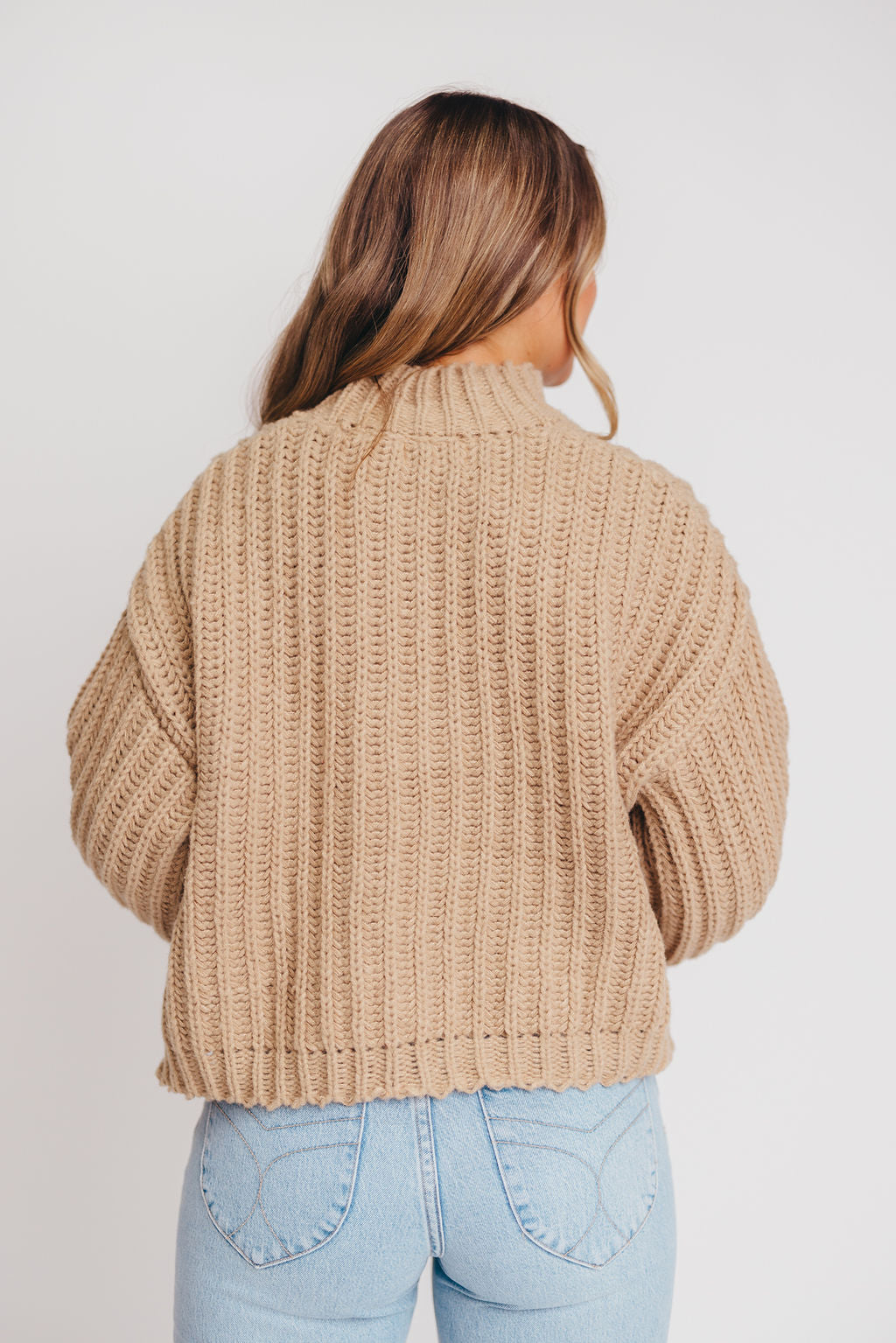 Cozy in Love Chunky Ribbed Knit Mock-Neck Sweater in Taupe