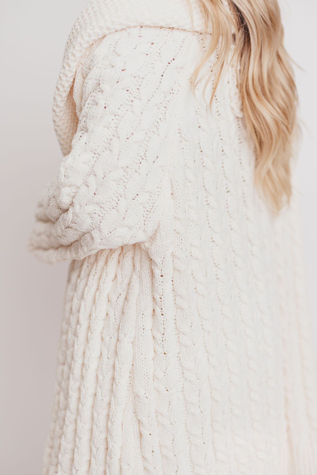 Presley Open Front Cable Knit Cardigan in Powder Cream