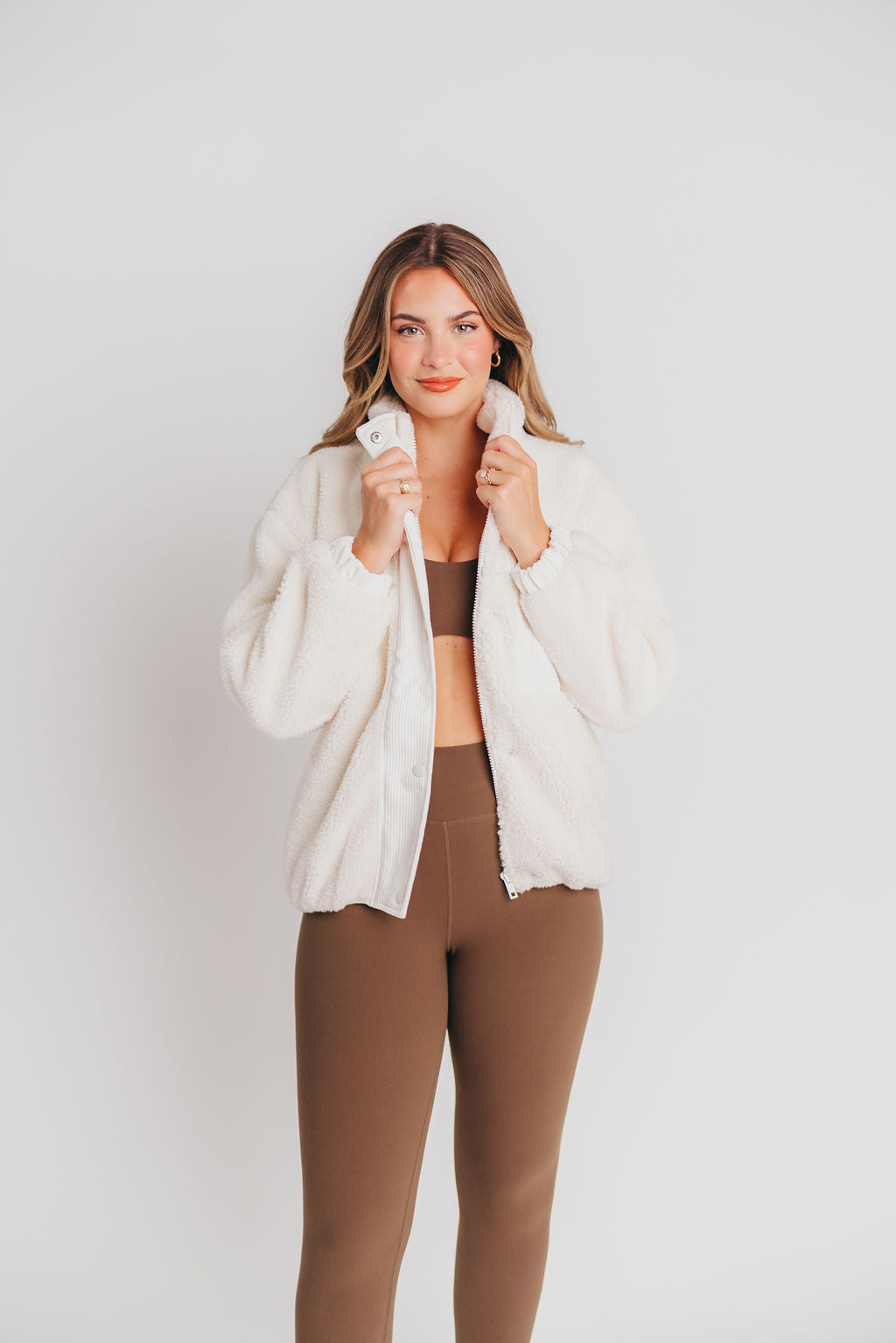 Bella Sherpa Puffer Jacket in Off White