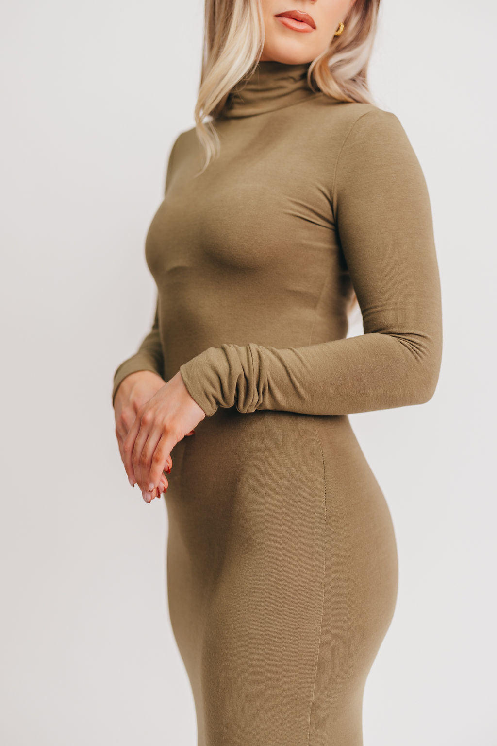Tucker Mock-Neck Maxi Dress in Olive