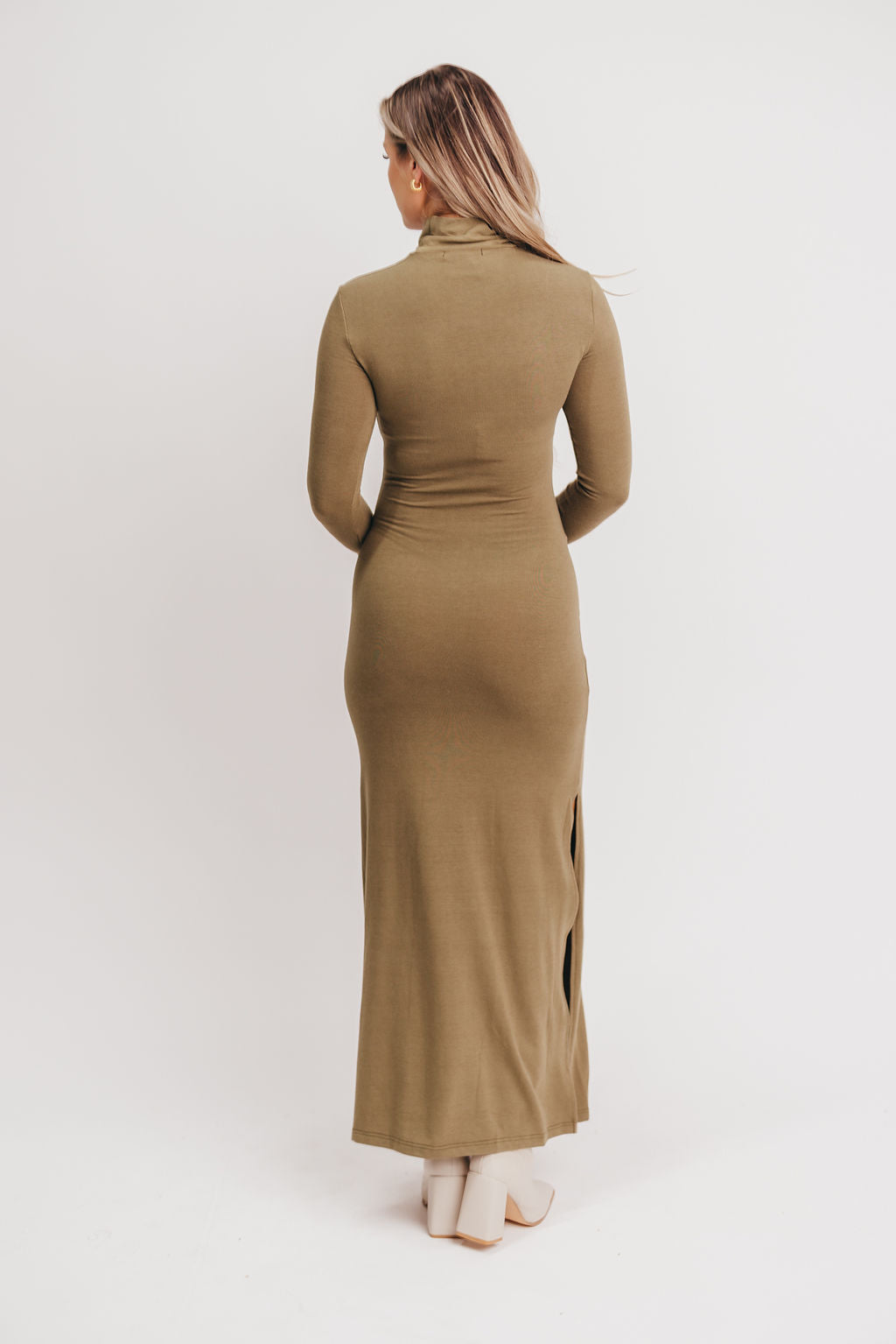 Tucker Mock-Neck Maxi Dress in Olive