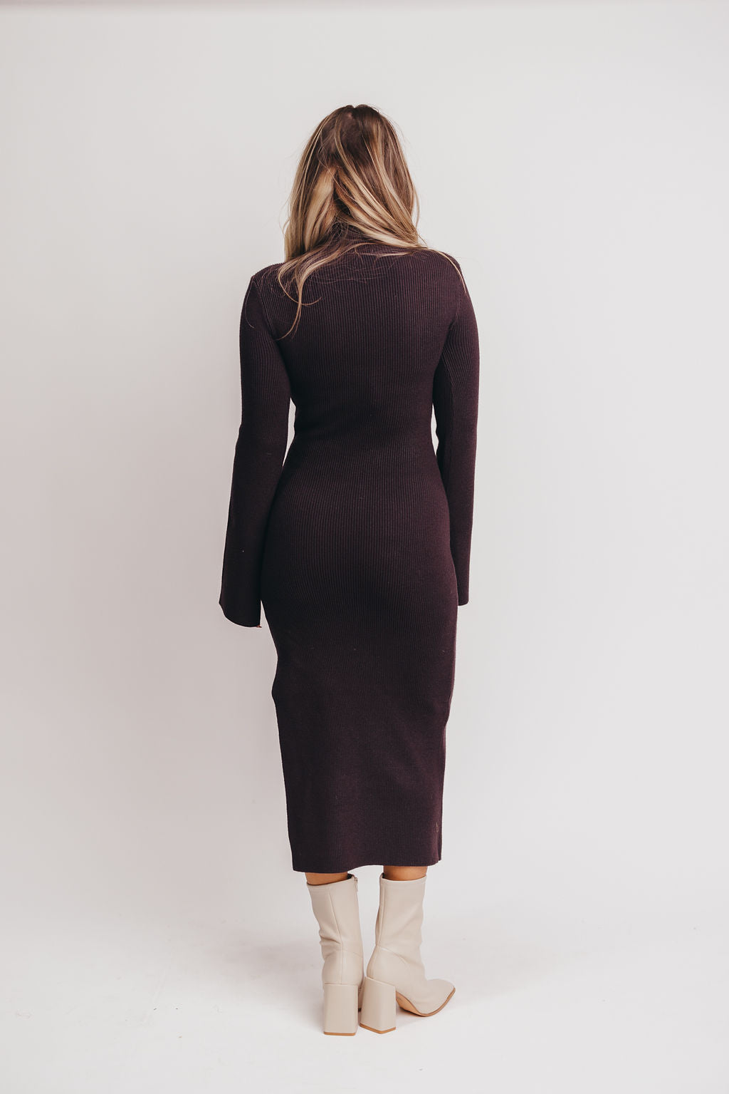 Hayden Mock Neck Ribbed Maxi Dress in Plum