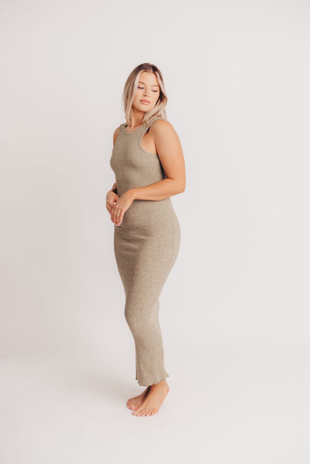Bruges Crewneck Open Back Midi Dress in Leaf