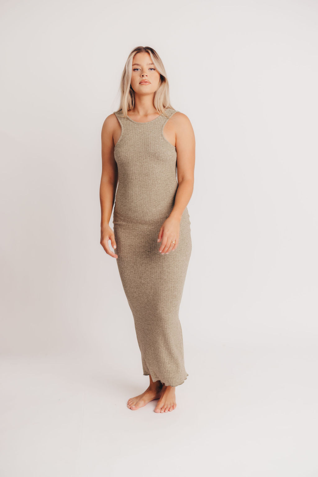 Bruges Crewneck Open Back Midi Dress in Leaf