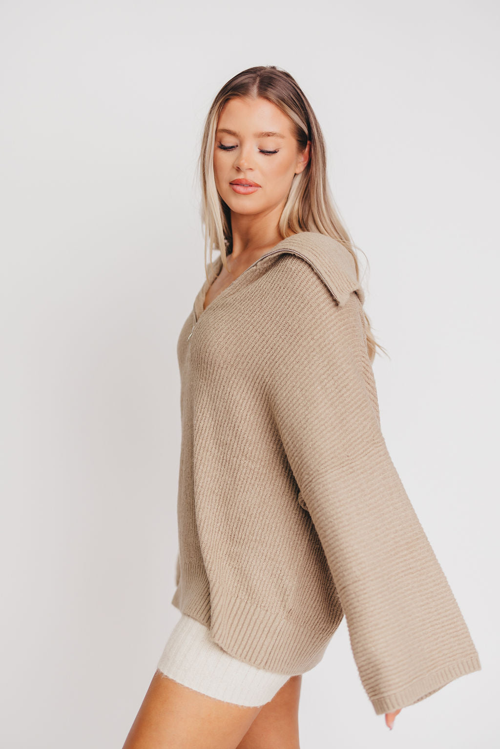 Rylee Oversized Half-Zip Sweater in Taupe
