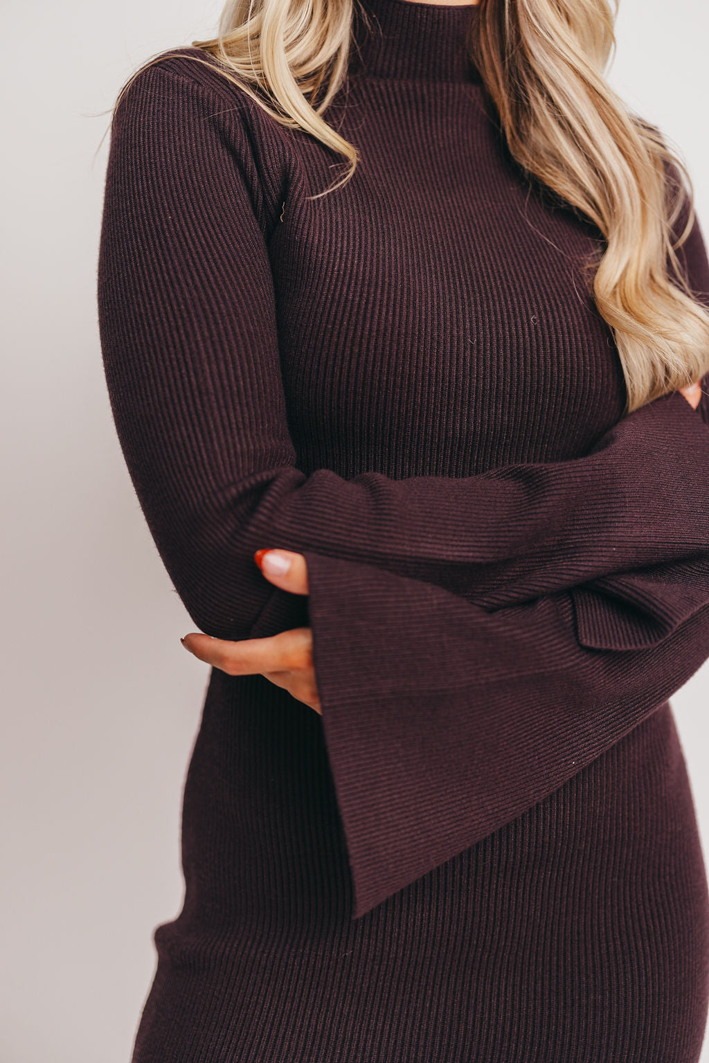 Hayden Mock Neck Ribbed Maxi Dress in Plum