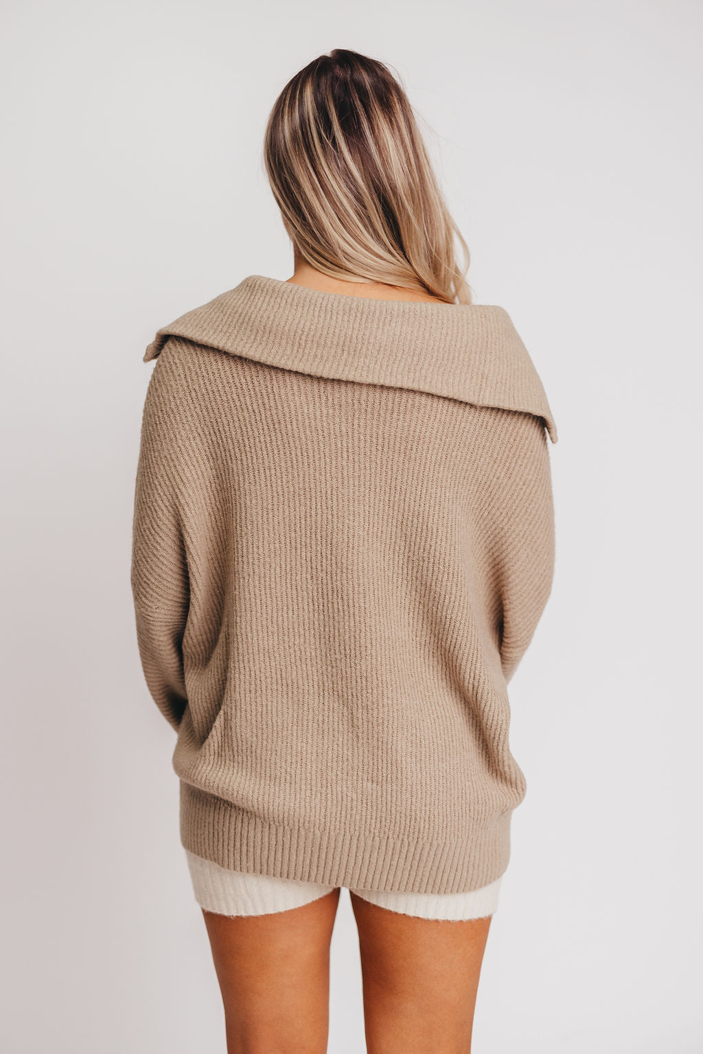 Rylee Oversized Half-Zip Sweater in Taupe