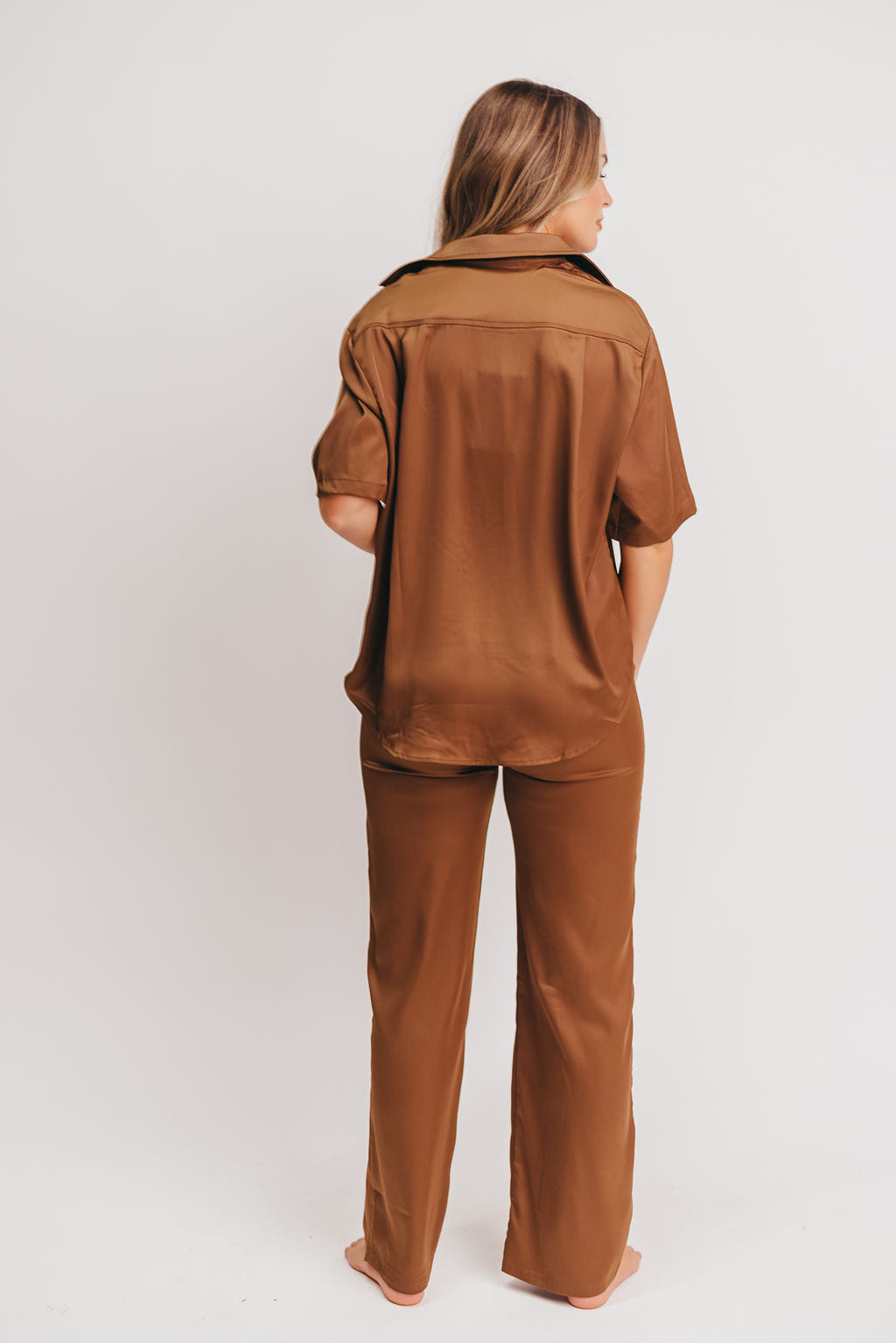 Matt Satin Trousers in Brown