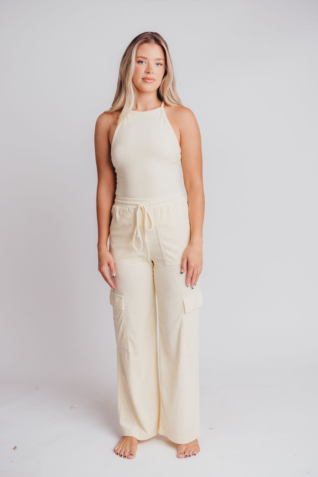 James Terrycloth Cargo Pant Set In Vanilla