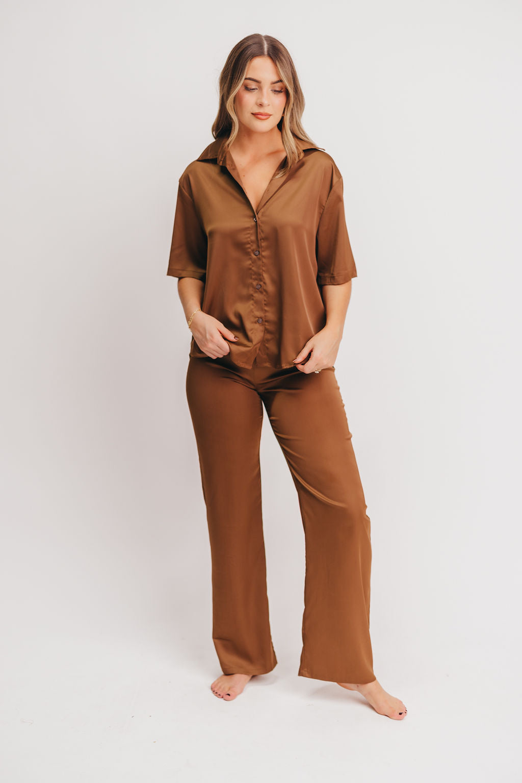 Matt Satin Trousers in Brown