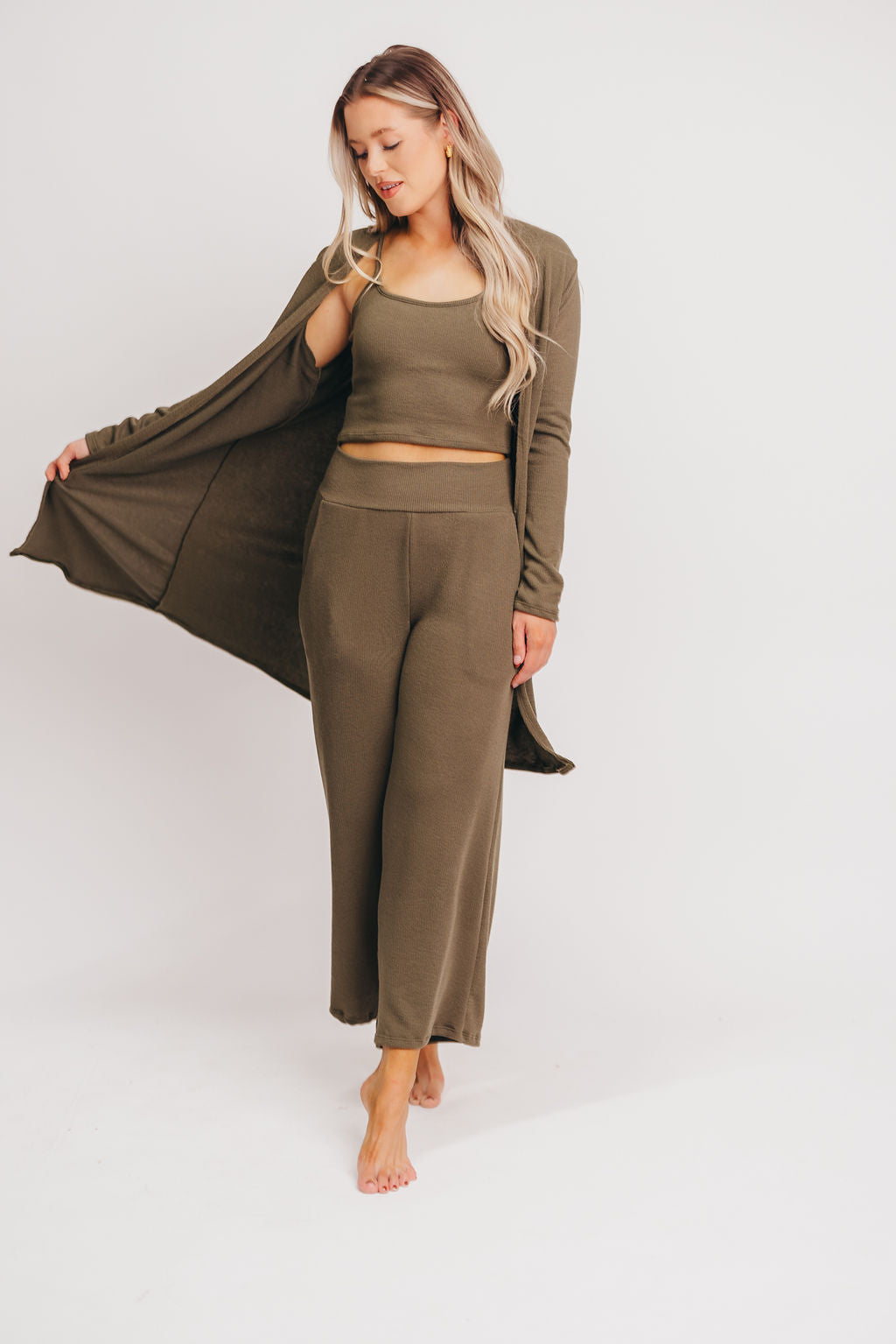 Betsy Ribbed Cardigan in Olive - Inclusive Sizing (S-2X)