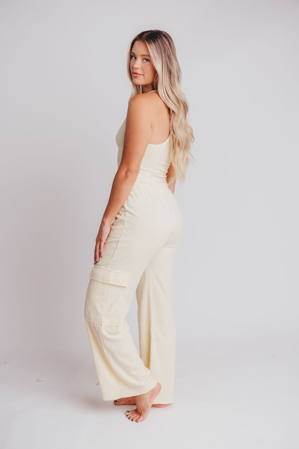 James Terrycloth Cargo Pant Set In Vanilla