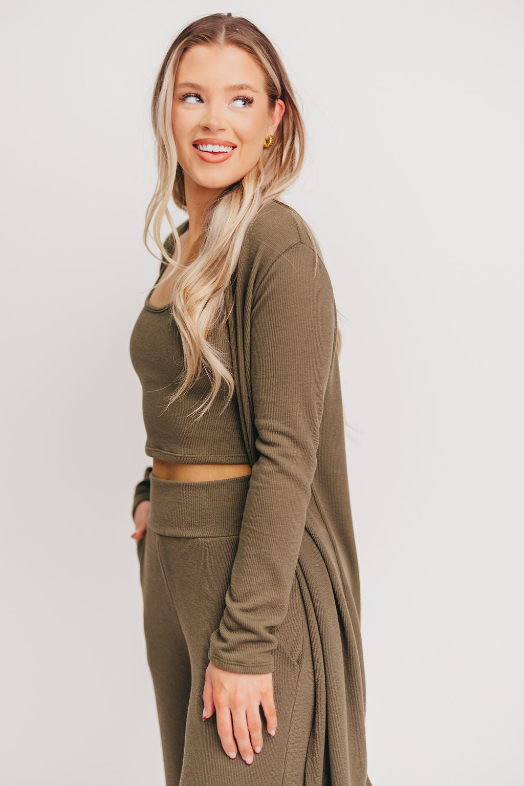 Betsy Ribbed Cardigan in Olive - Inclusive Sizing (S-2X)