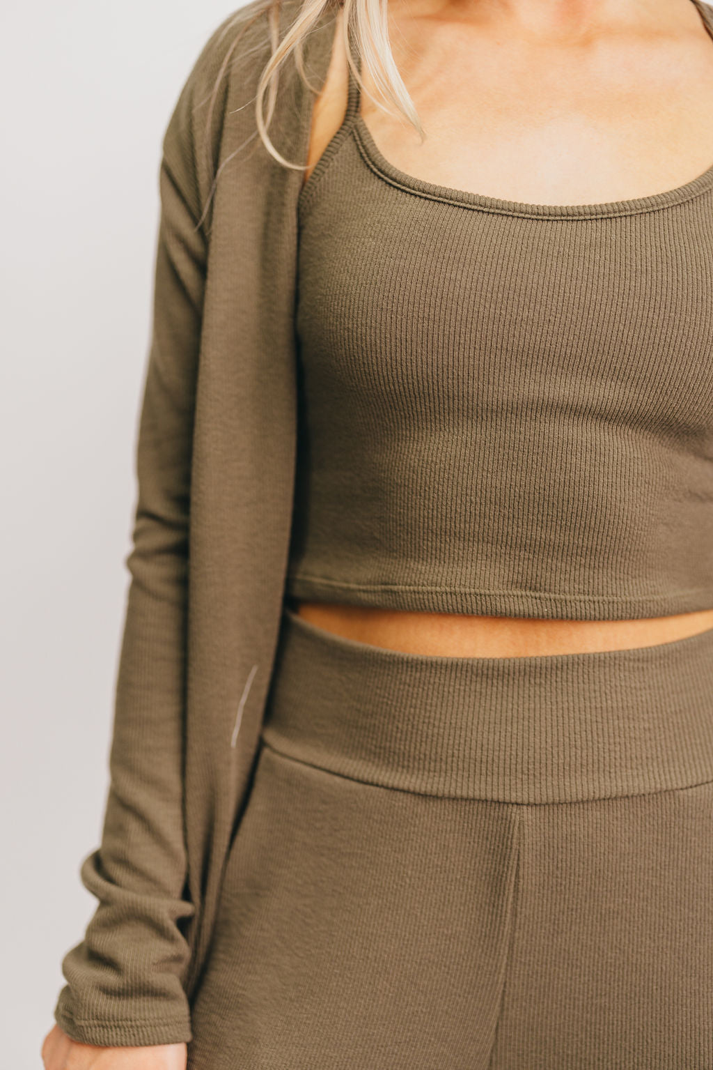 Betsy Ribbed Cardigan in Olive - Inclusive Sizing (S-2X)