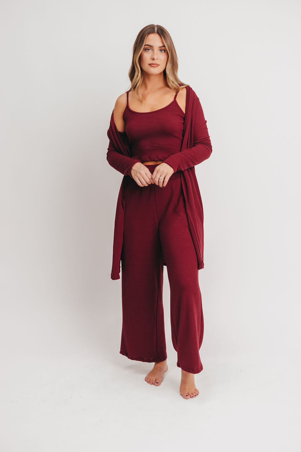 Betsy Ribbed Cardigan in Burgundy - Inclusive Sizing (S-2X)