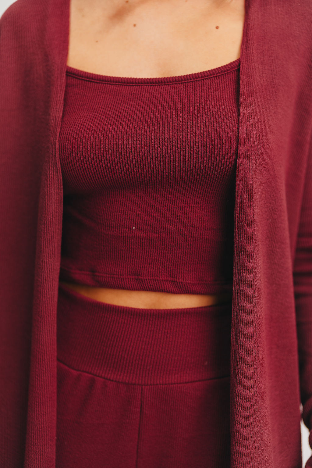 Betsy Ribbed Cardigan in Burgundy - Inclusive Sizing (S-2X)