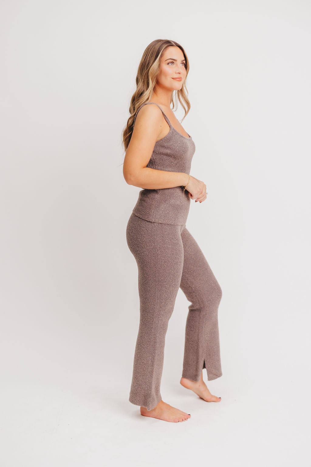 Miss Congeniality Knit Cami and Straight Pants with Side Slit Set in Grey