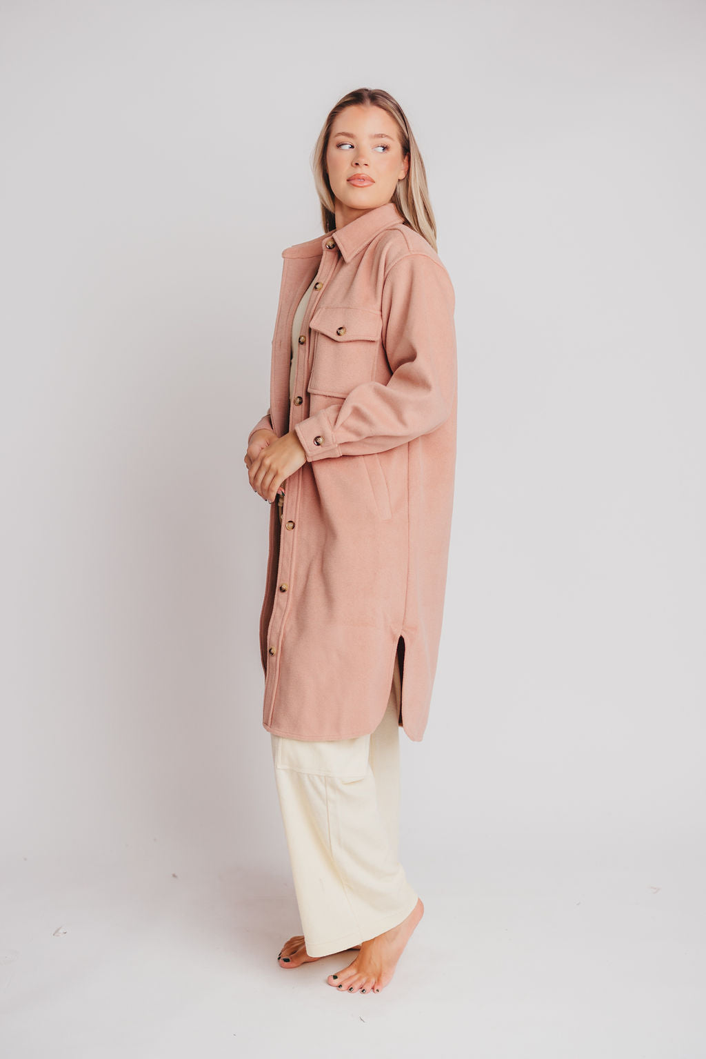 Paramore Cozy Oversized Long Shacket in Dusty Rose