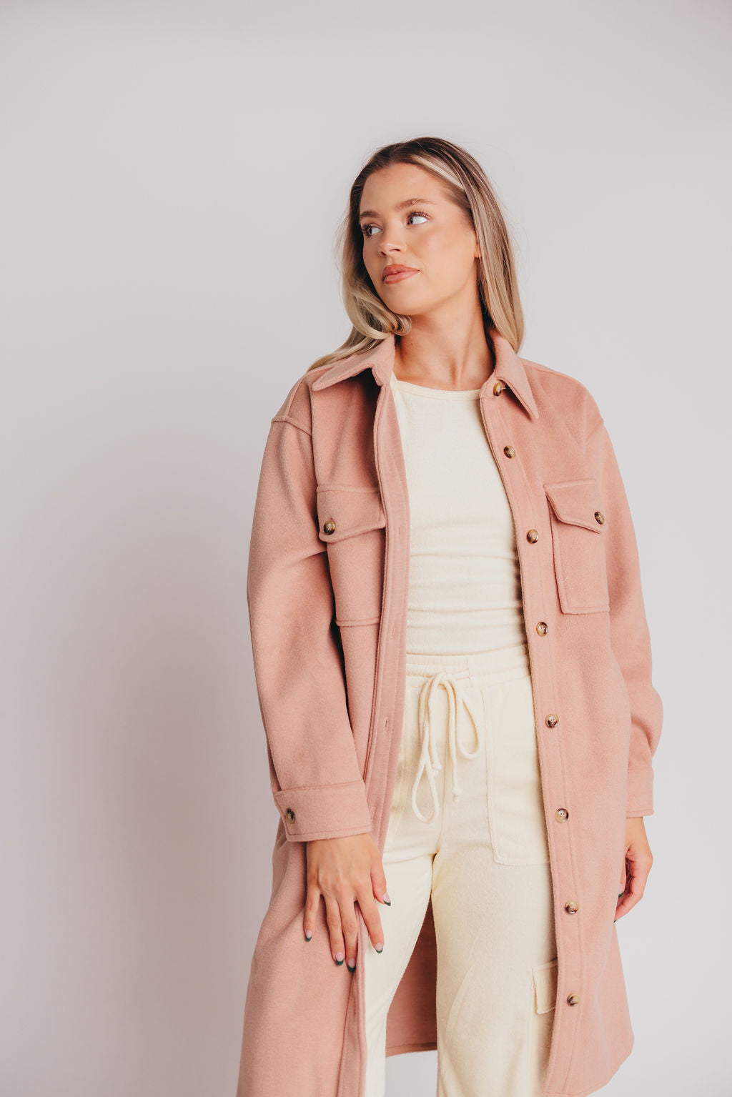 Paramore Cozy Oversized Long Shacket in Dusty Rose