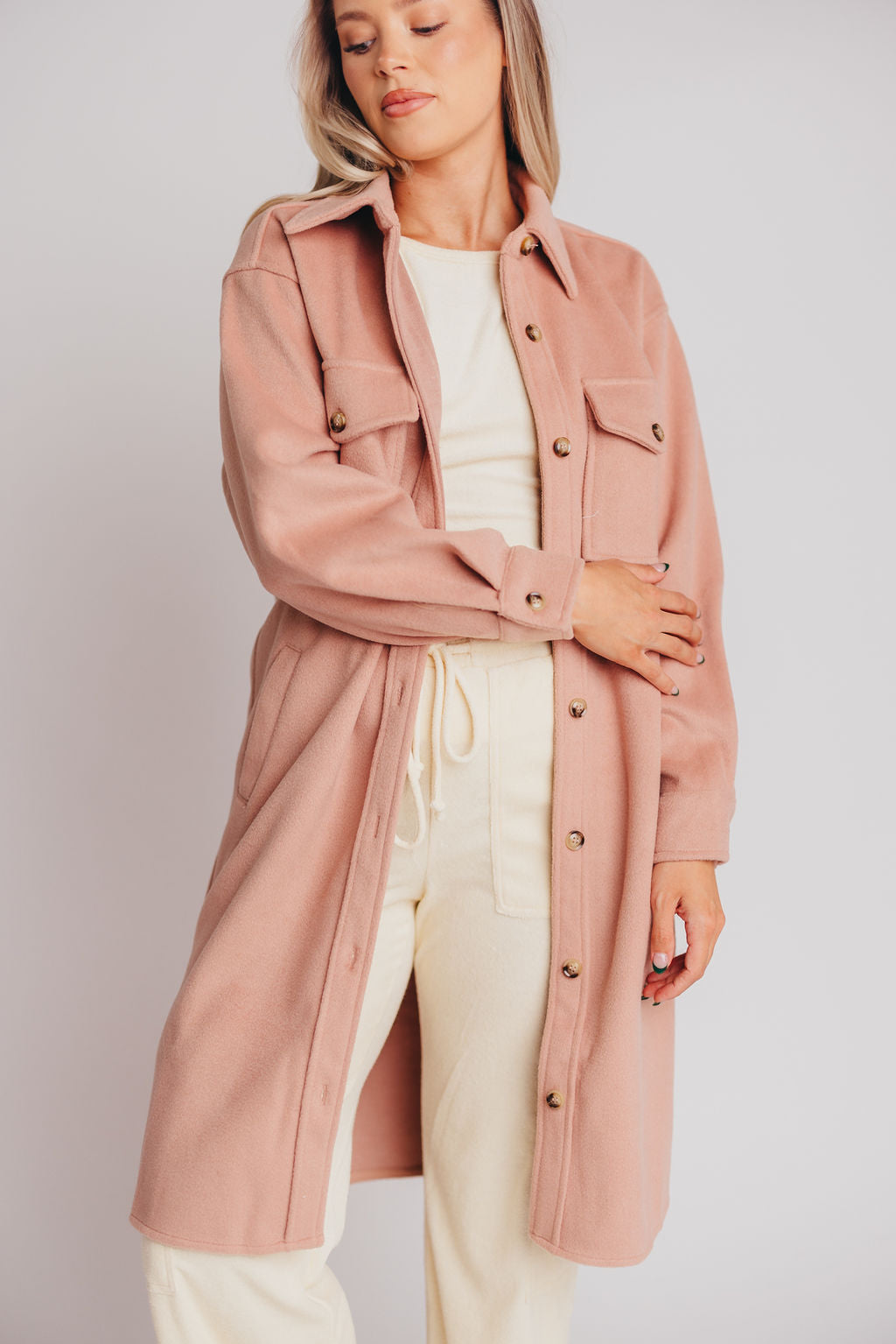 Paramore Cozy Oversized Long Shacket in Dusty Rose