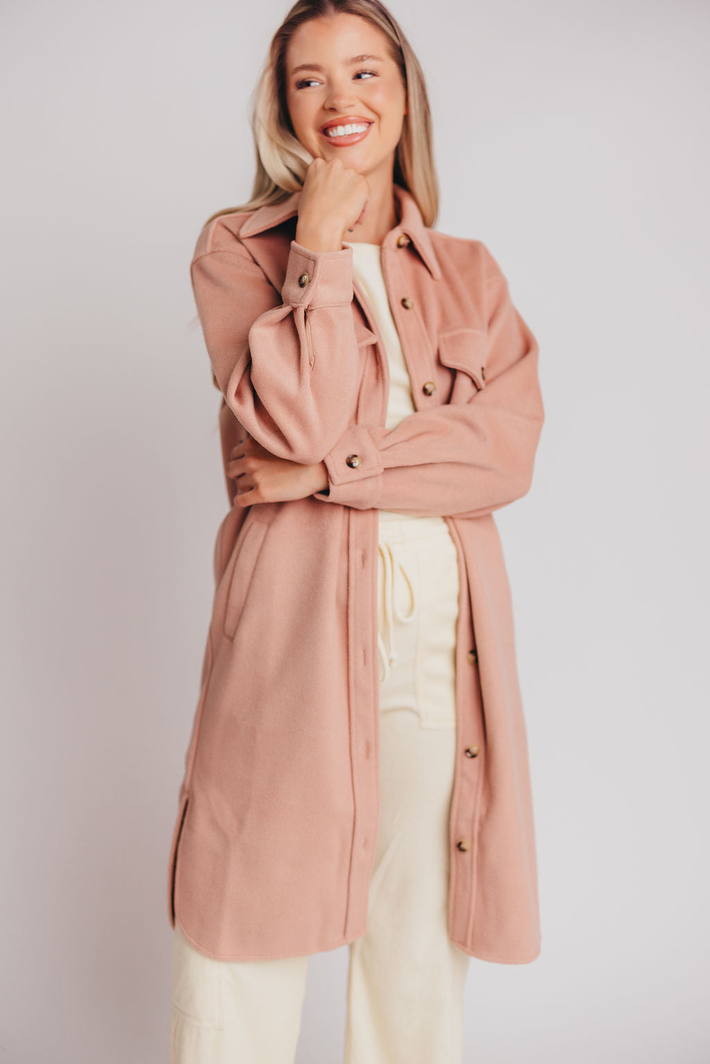 Paramore Cozy Oversized Long Shacket in Dusty Rose
