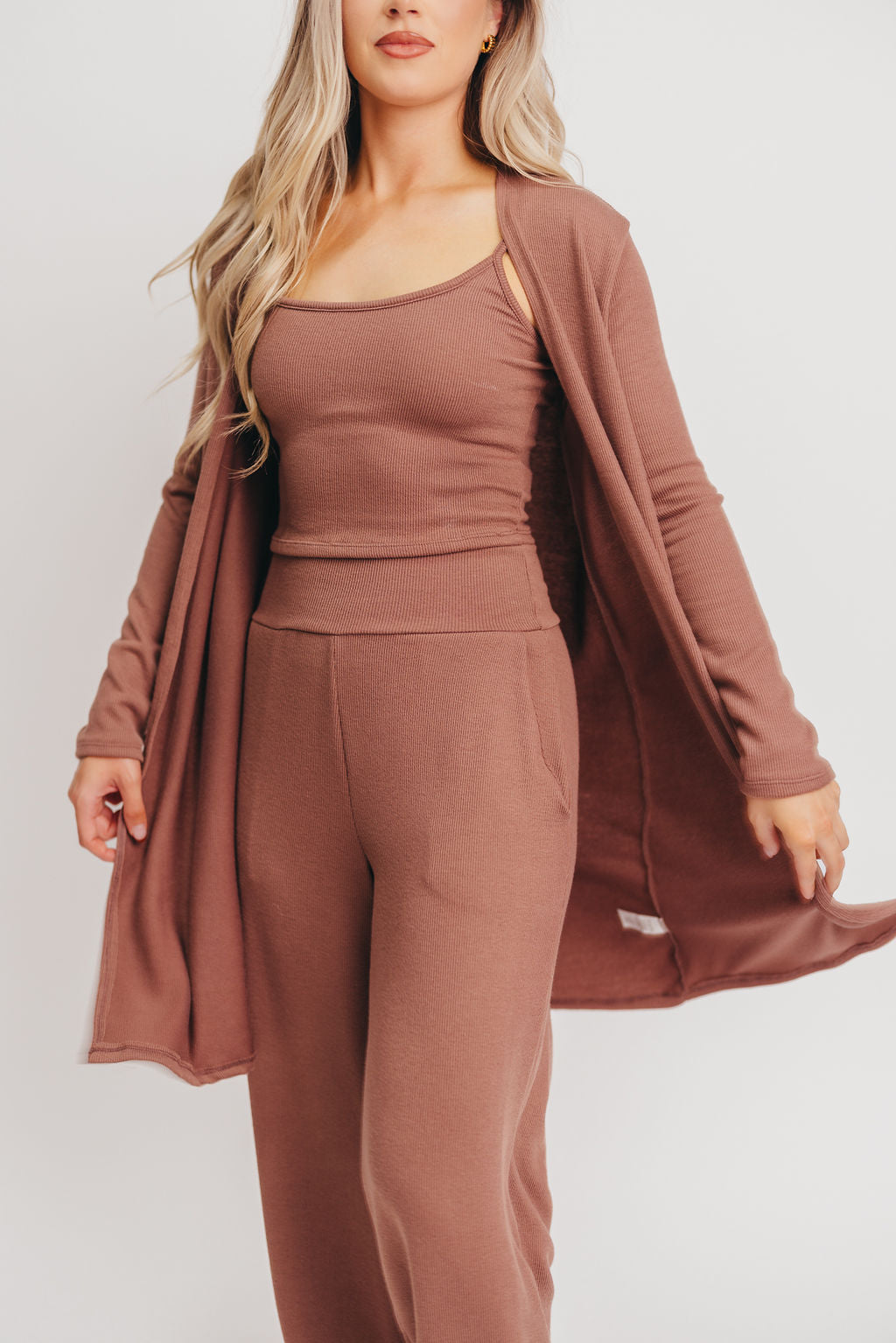 Birdie Ribbed Tank and Wide Leg Pant Set in Brown - Inclusive Sizing (S-2X)