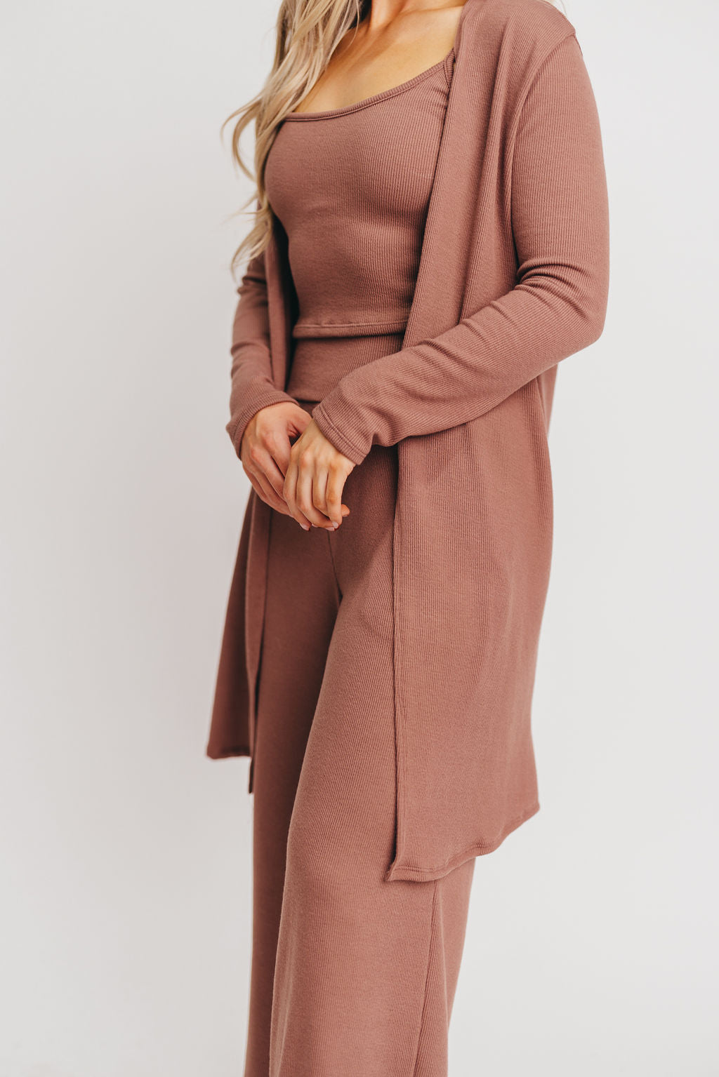 Birdie Ribbed Tank and Wide Leg Pant Set in Brown - Inclusive Sizing (S-2X)