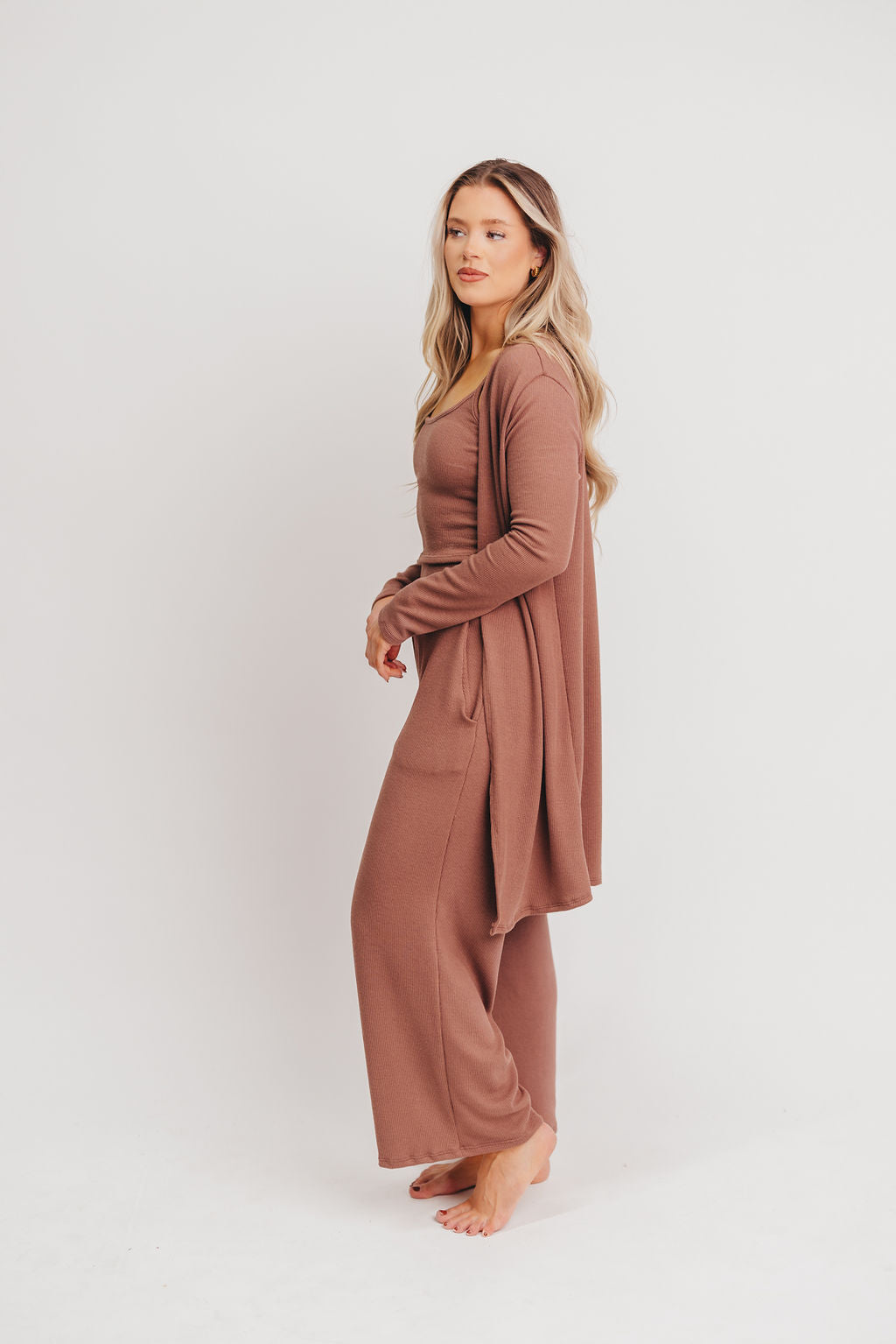 Birdie Ribbed Tank and Wide Leg Pant Set in Brown - Inclusive Sizing (S-2X)