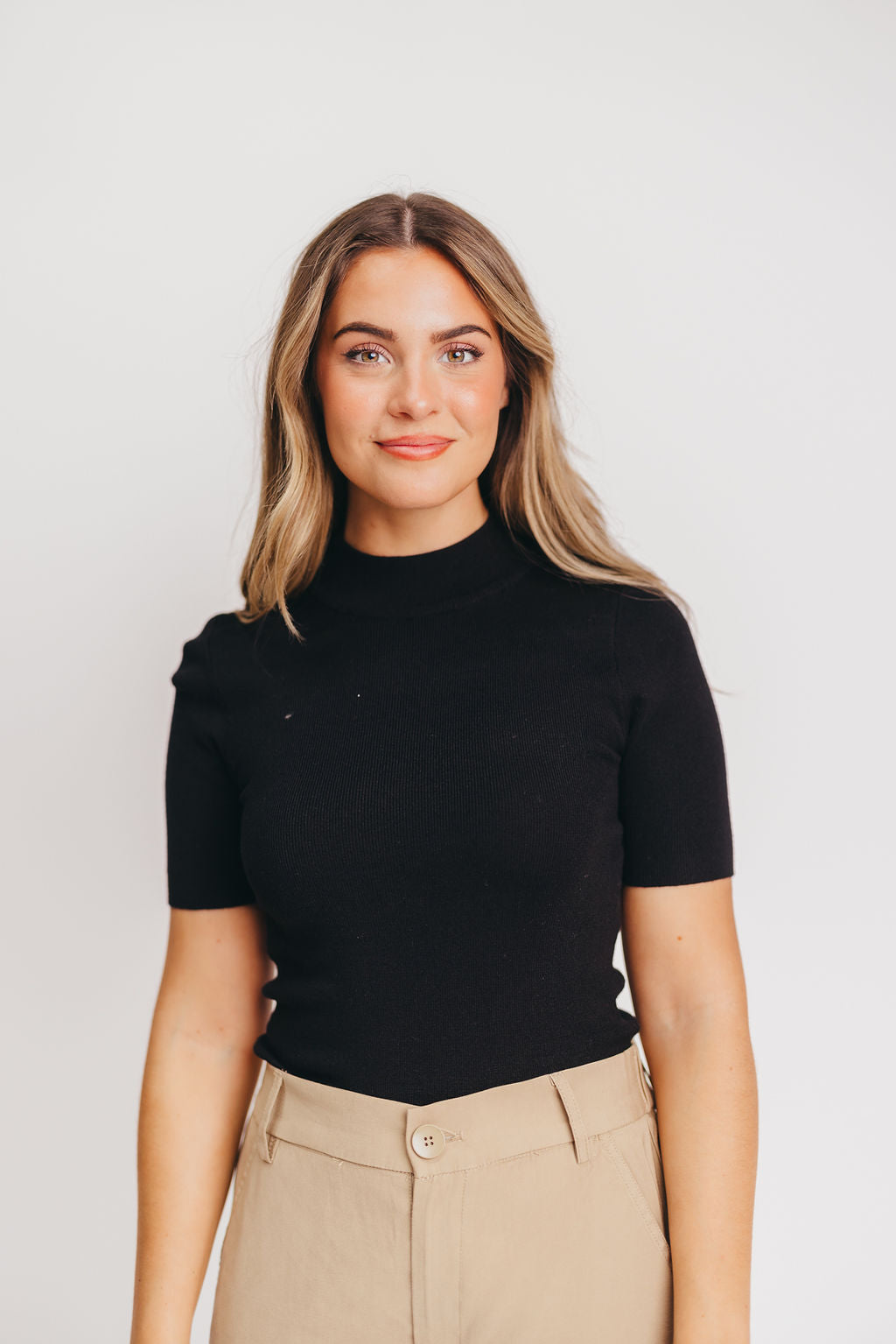 Jack Mock-Neck Short Sleeve Sweater in Black