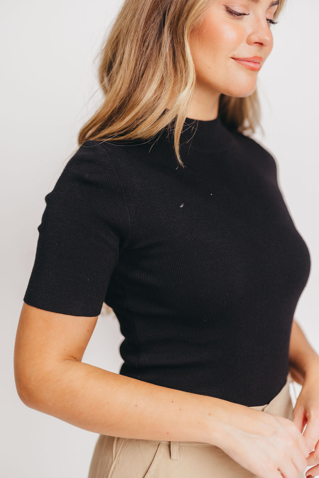 Jack Mock-Neck Short Sleeve Sweater in Black
