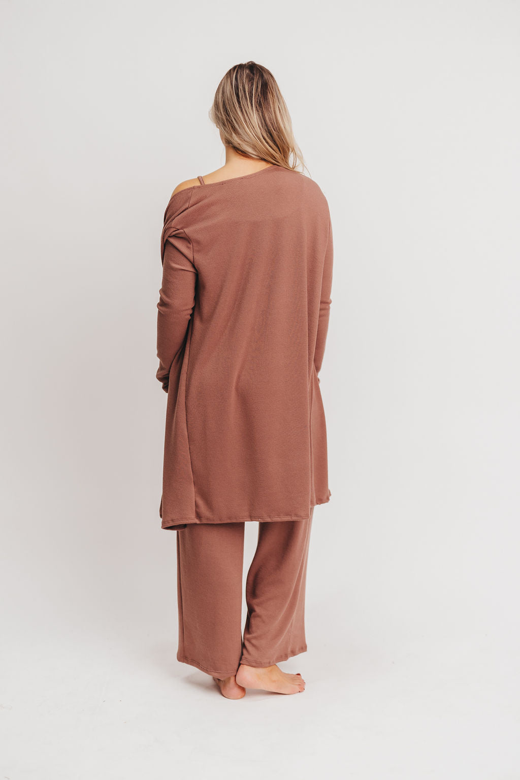 Birdie Ribbed Tank and Wide Leg Pant Set in Brown - Inclusive Sizing (S-2X)