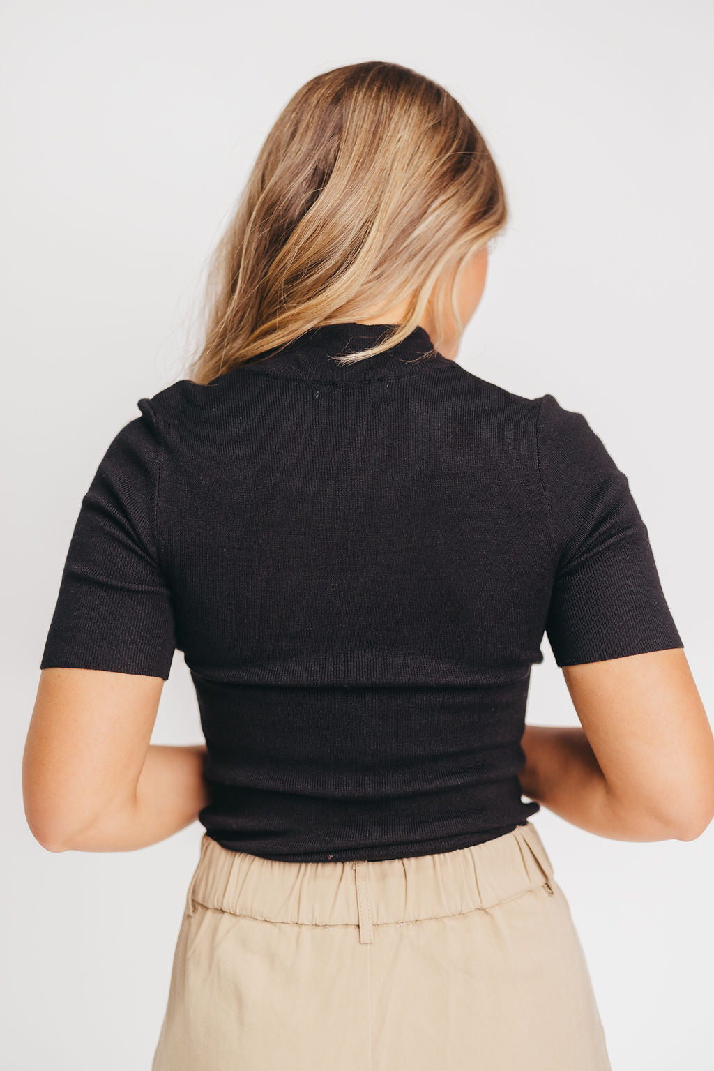 Jack Mock-Neck Short Sleeve Sweater in Black