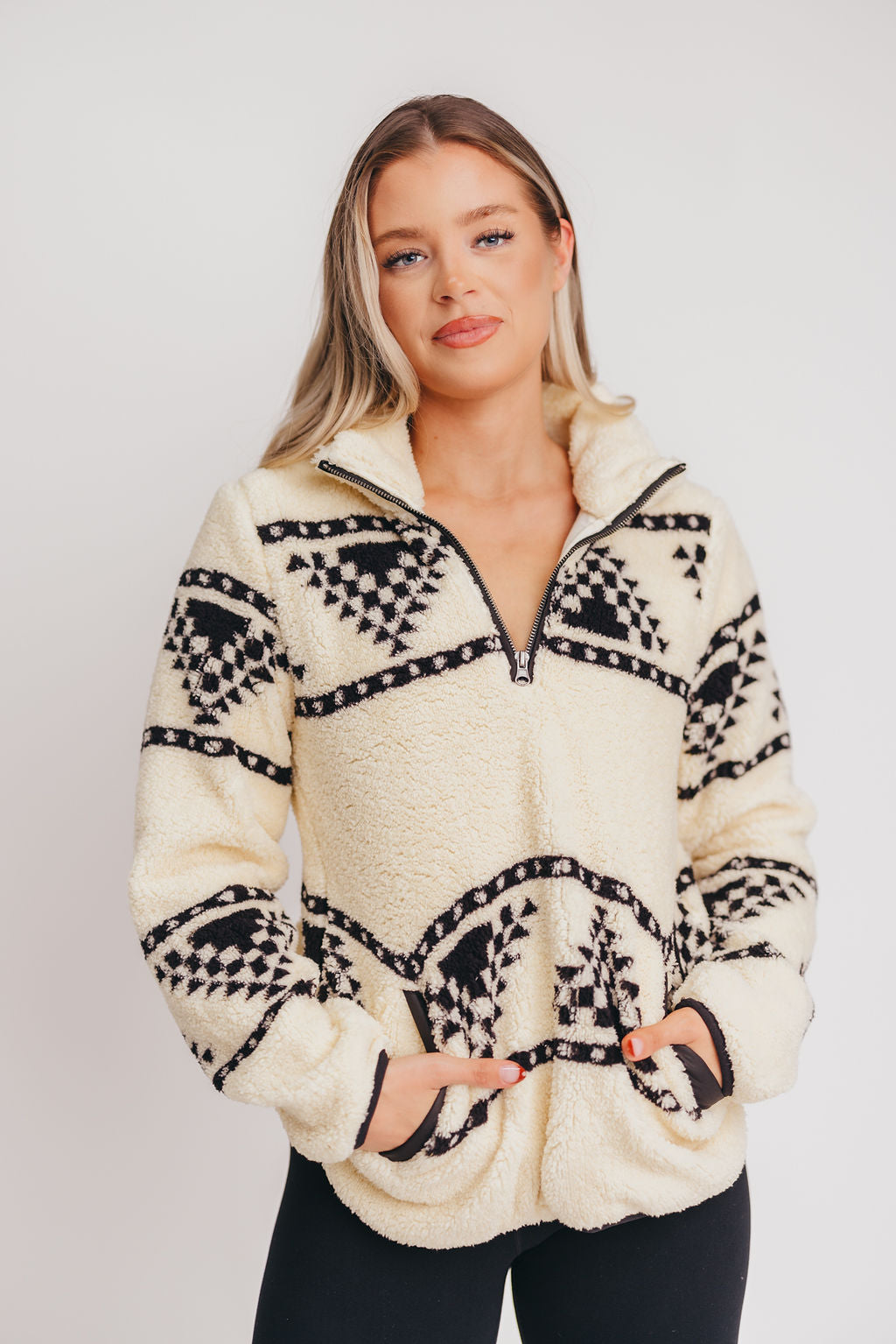 Terra Aztec Sherpa Pullover in Cream/Black