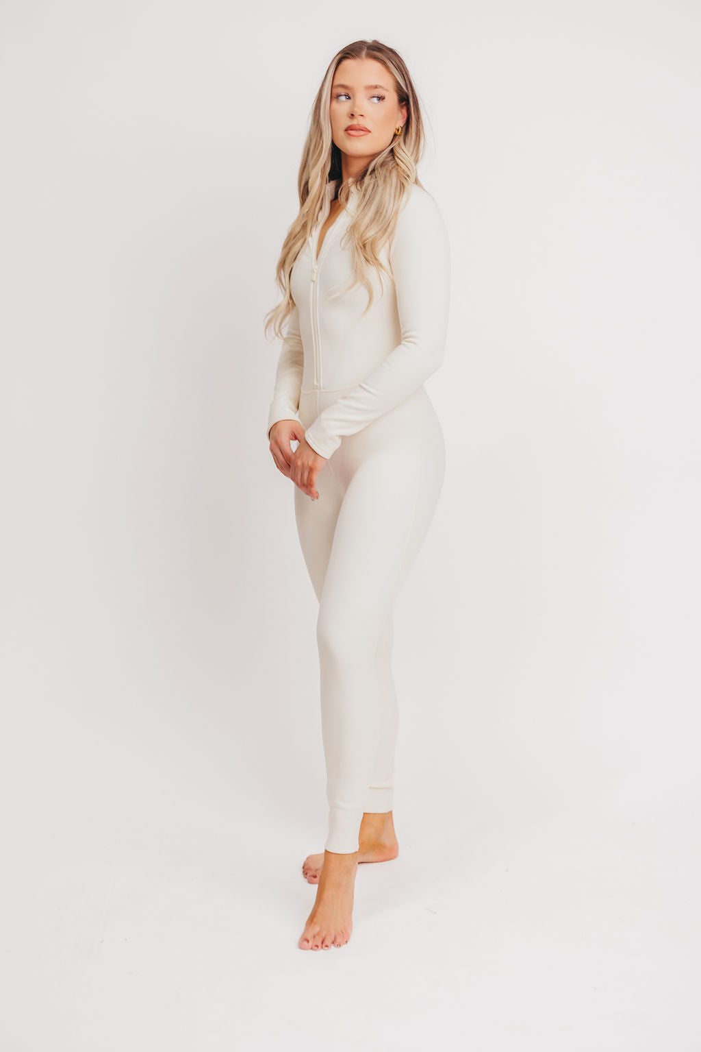 Meryl Fleece-Lined Base Layer Jumpsuit in Natural