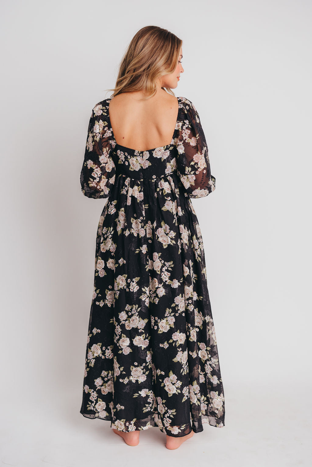 Mona Maxi Dress in Black/Beige Floral - Bump Friendly