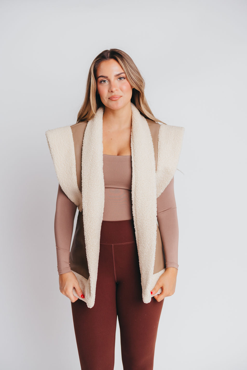 Camilla Vegan Leather Sherpa Vest in Taupe (Low Stock, Cannot Restock)