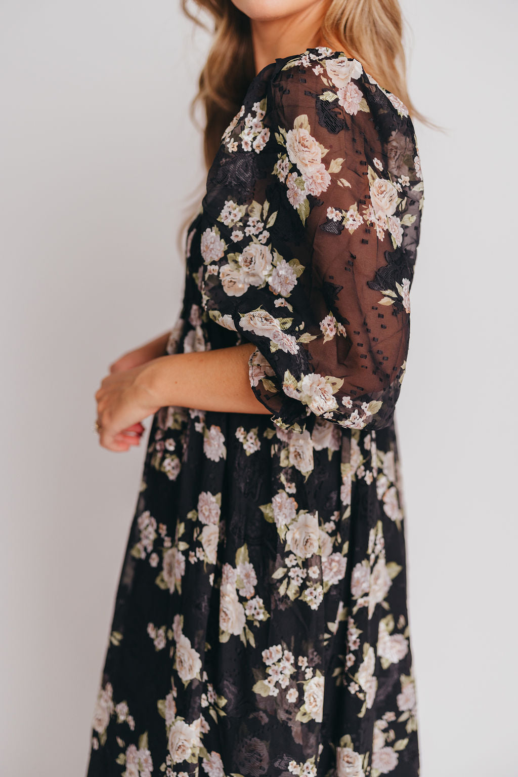 Mona Maxi Dress in Black/Beige Floral - Bump Friendly