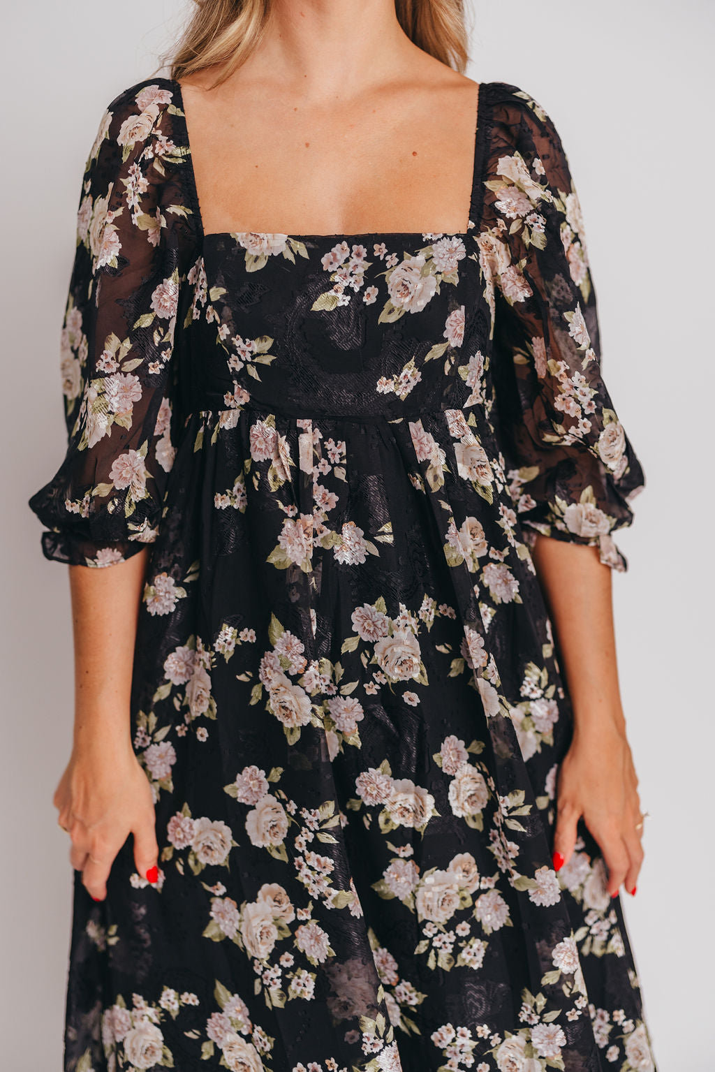 Mona Maxi Dress in Black/Beige Floral - Bump Friendly
