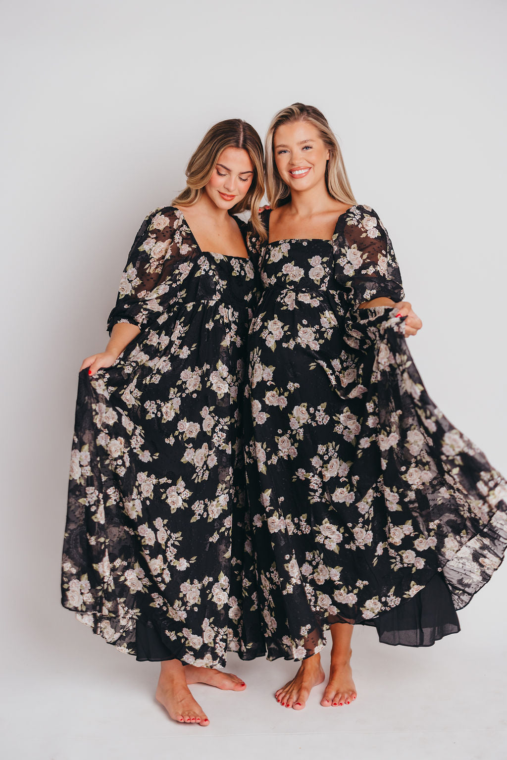 Mona Maxi Dress in Black/Beige Floral - Bump Friendly