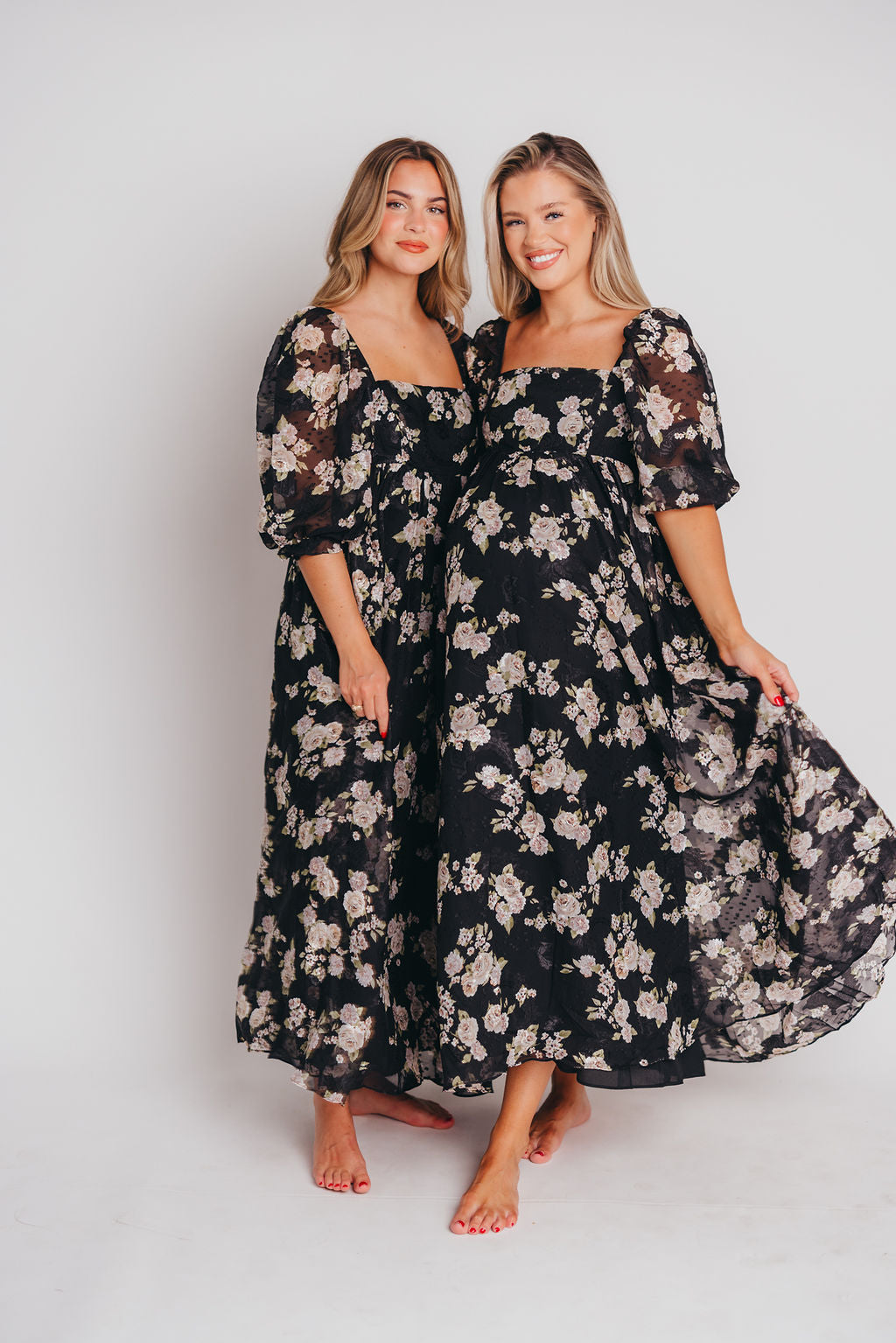 Mona Maxi Dress in Black/Beige Floral - Bump Friendly