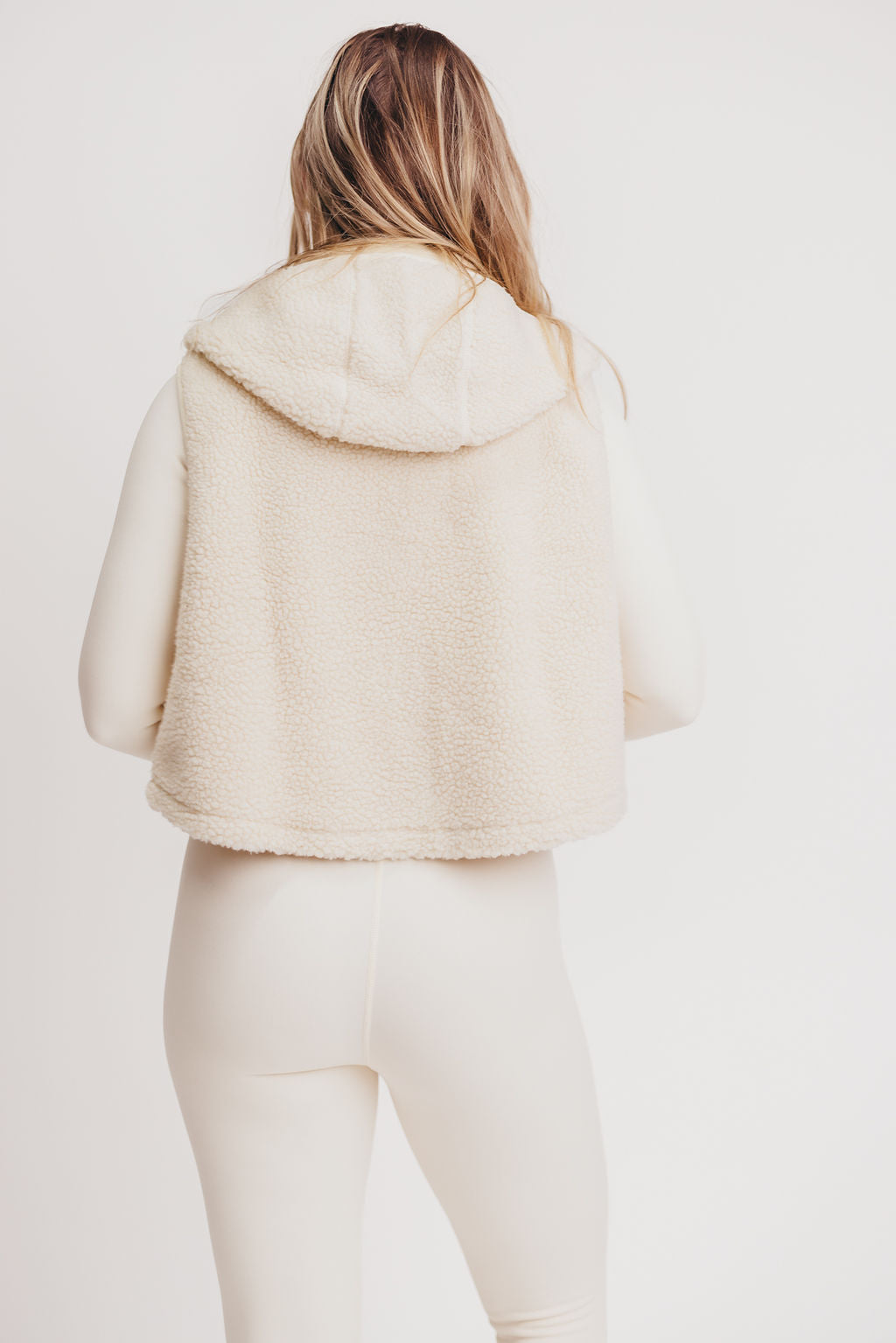 Martin Cropped Sherpa Vest with Hood in Natural