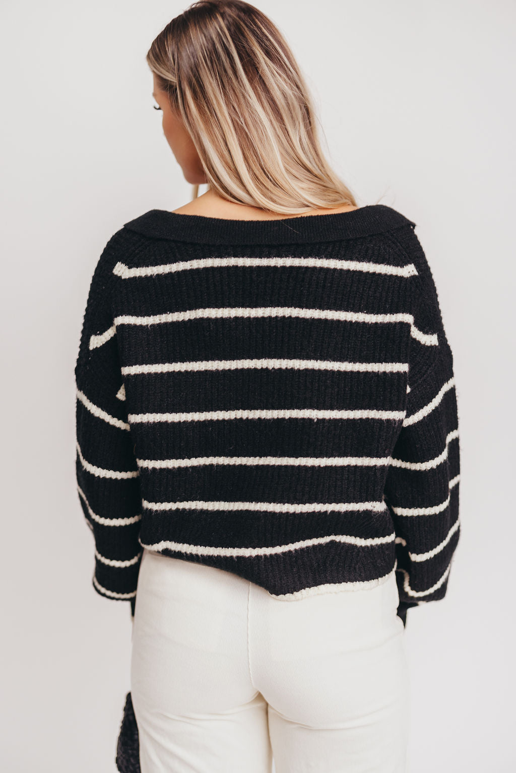 Holden Striped Collar Sweater in Black/Ivory