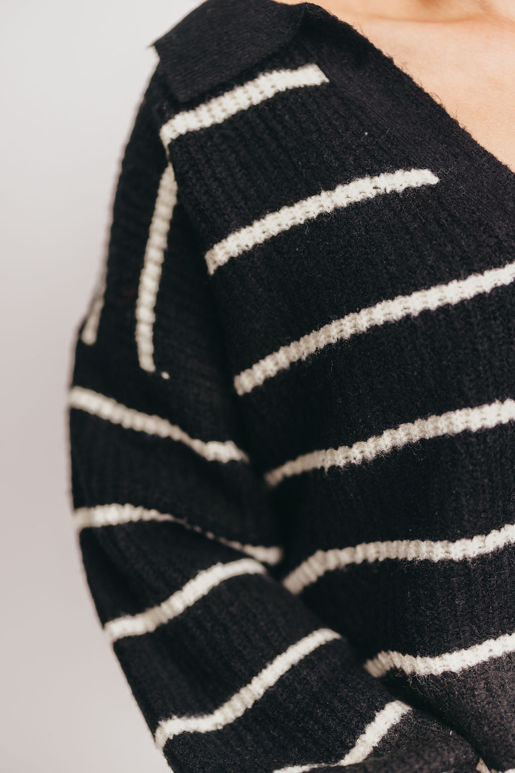 Holden Striped Collar Sweater in Black/Ivory
