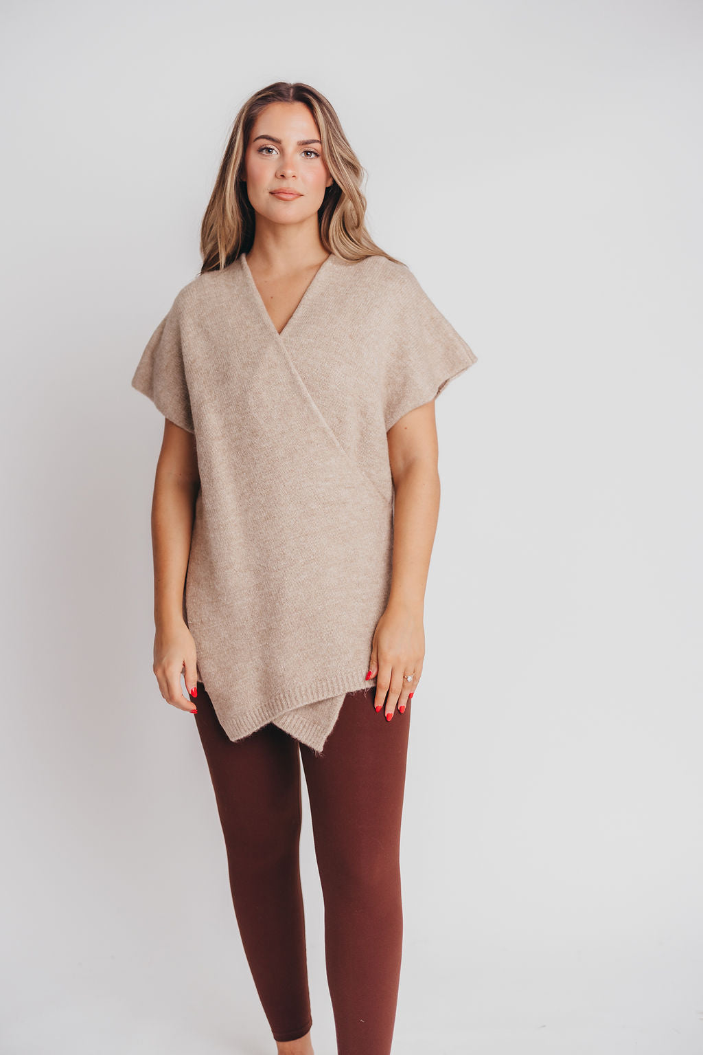 Julie Cross-Over Tunic Sweater in Beige