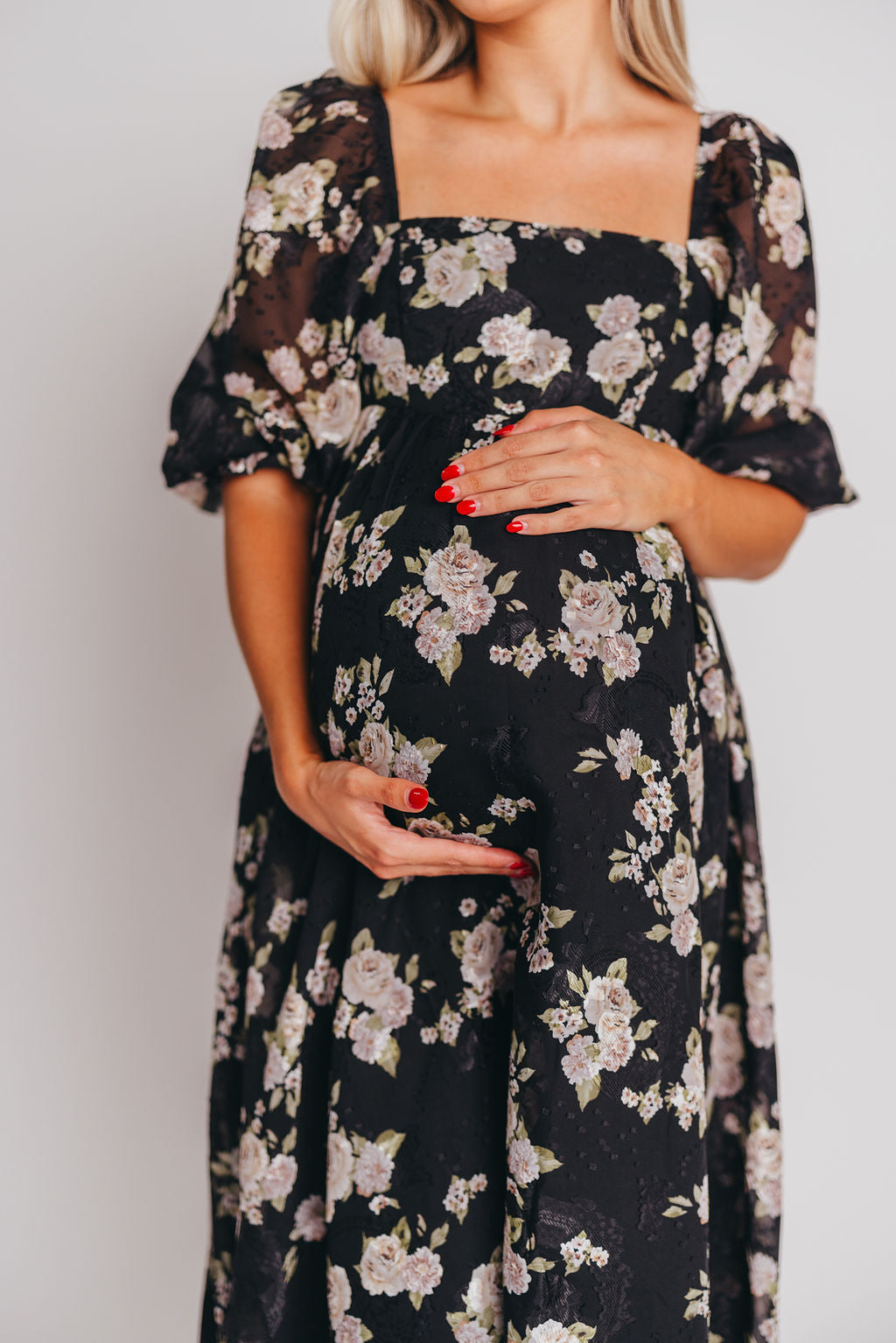 Mona Maxi Dress in Black/Beige Floral - Bump Friendly